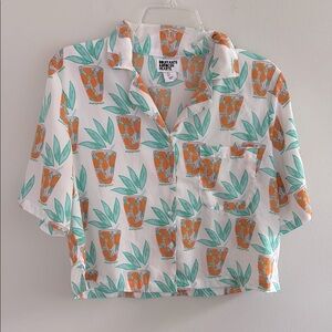 Bouffants and Broken Hearts button down orange juice lounge pajama crop top